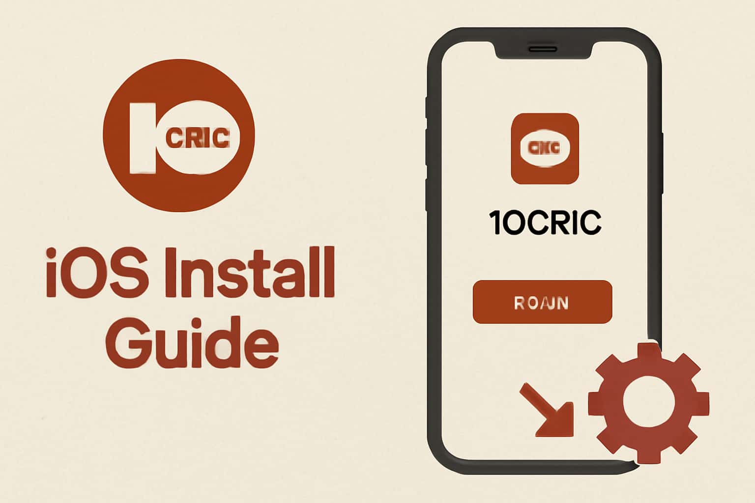 An educational scene illustrating the 10Cric iOS Install Guide, featuring the text '10Cric'.