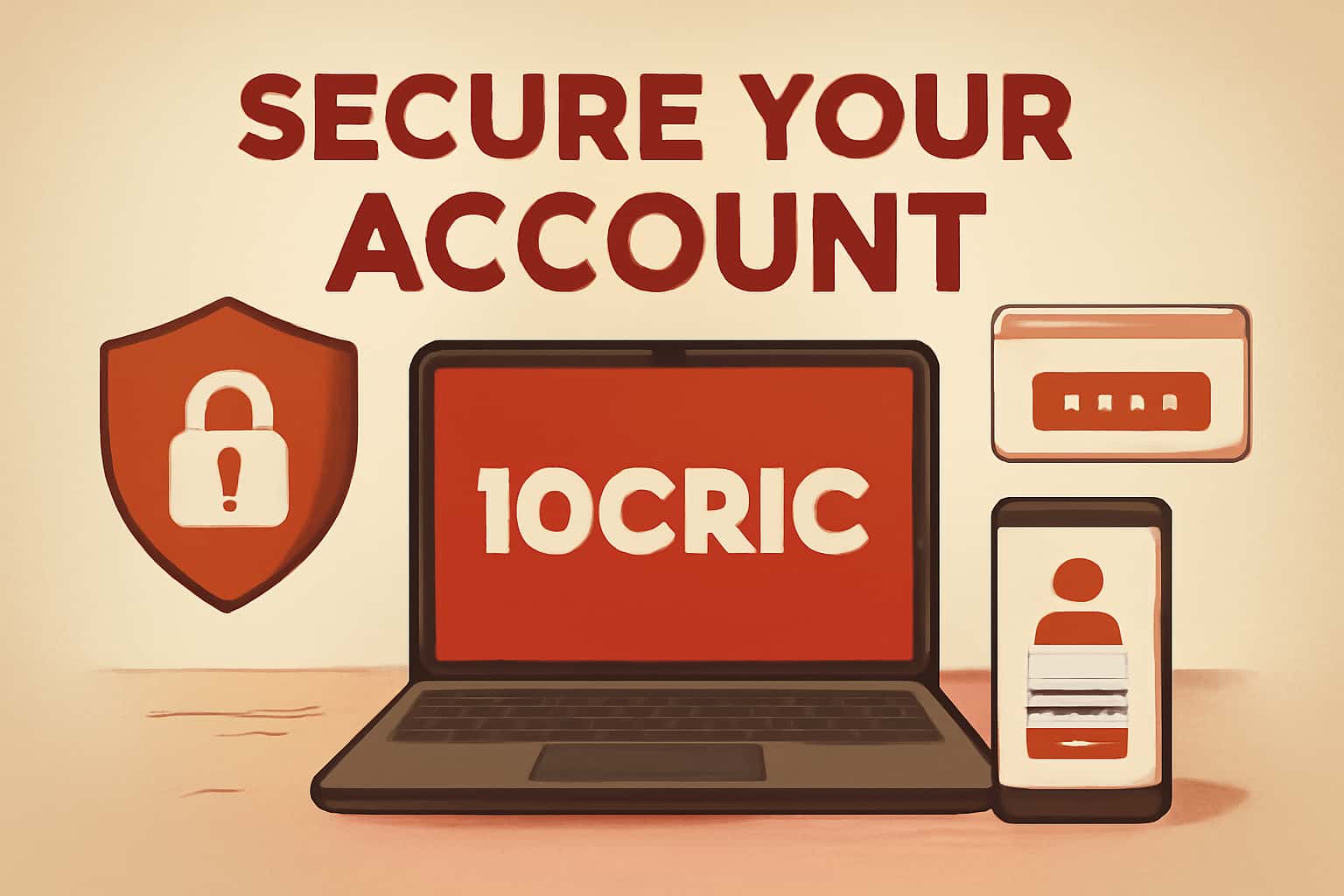 Informational scene about securing a 10Cric account with visual emphasis on security.